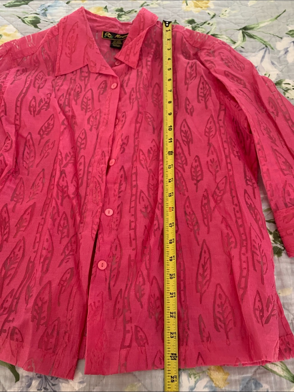 Mirasol Linen Rayon Hot Pink Sheer Button-Down Blouse - Picture 9 of 9